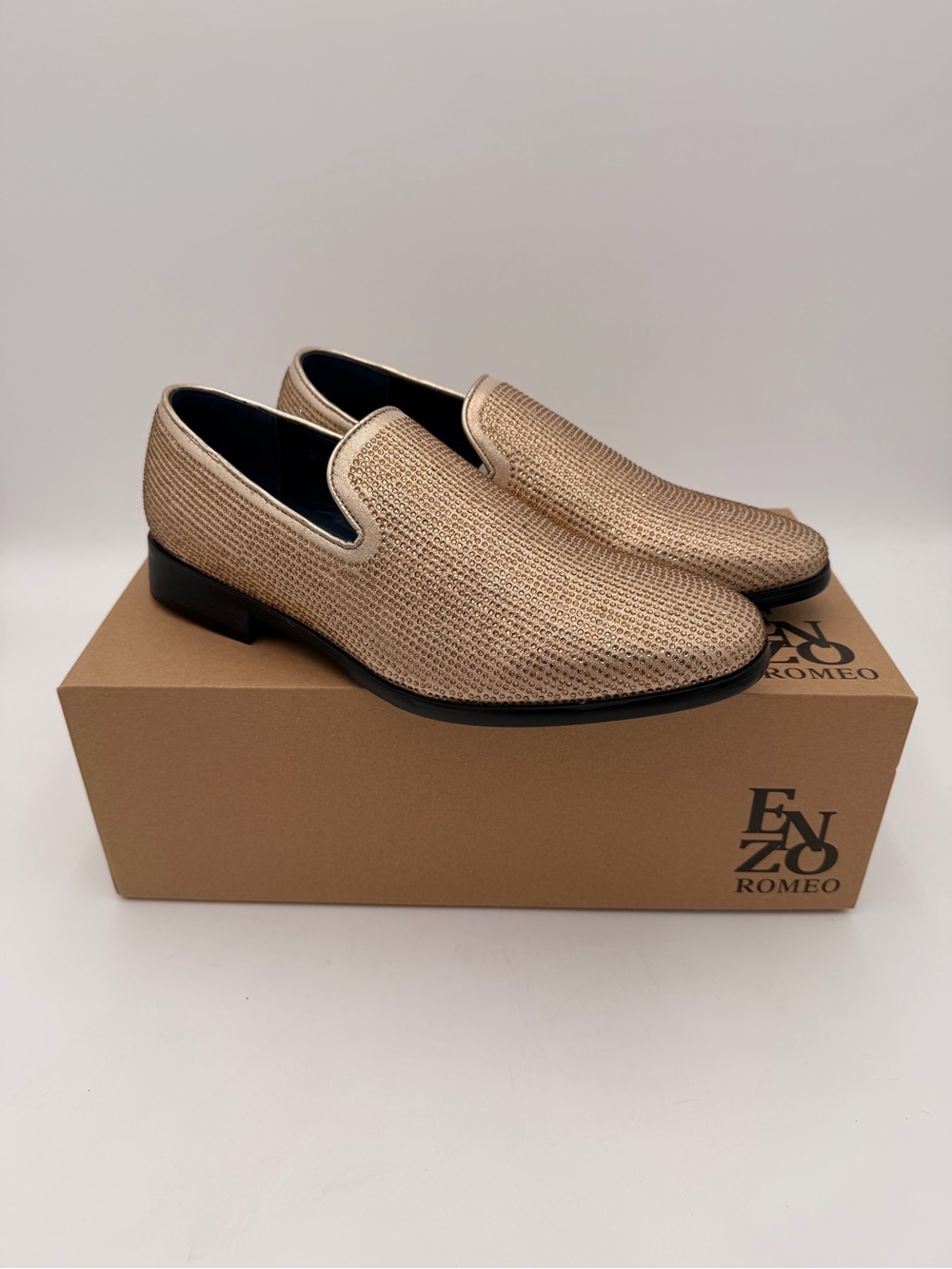Men’s Gold Rhinestone Dress Loafers - 7 - Picture 3 of 9